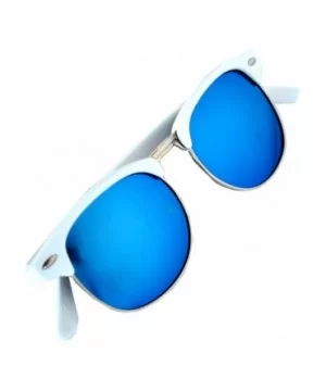 Retro Classic Sunglasses Metal Half Frame With Colored Lens Uv 400 - White-blue-mirror - CX12MWX4YDD $6.96 Wayfarer