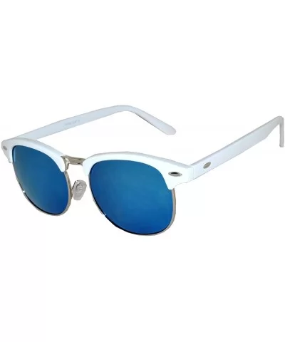 Retro Classic Sunglasses Metal Half Frame With Colored Lens Uv 400 - White-blue-mirror - CX12MWX4YDD $6.96 Wayfarer