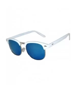 Retro Classic Sunglasses Metal Half Frame With Colored Lens Uv 400 - White-blue-mirror - CX12MWX4YDD $6.96 Wayfarer