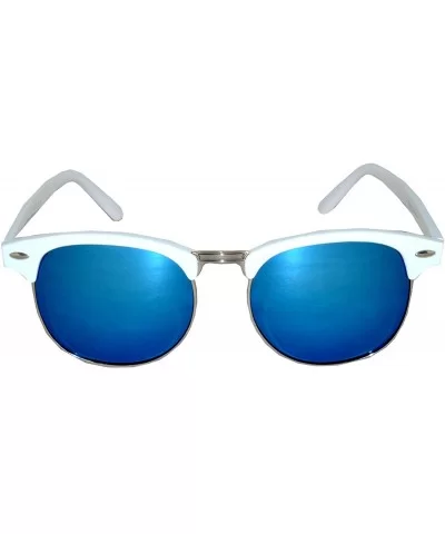 Retro Classic Sunglasses Metal Half Frame With Colored Lens Uv 400 - White-blue-mirror - CX12MWX4YDD $6.96 Wayfarer