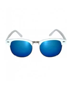 Retro Classic Sunglasses Metal Half Frame With Colored Lens Uv 400 - White-blue-mirror - CX12MWX4YDD $6.96 Wayfarer