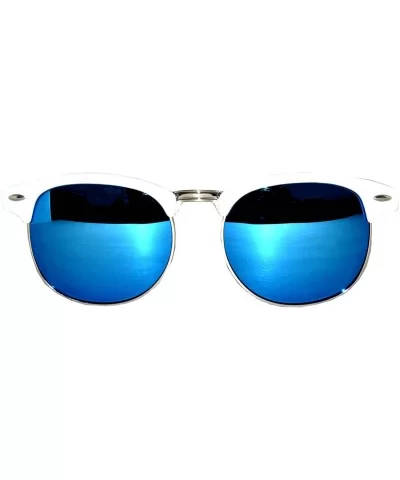 Retro Classic Sunglasses Metal Half Frame With Colored Lens Uv 400 - White-blue-mirror - CX12MWX4YDD $6.96 Wayfarer