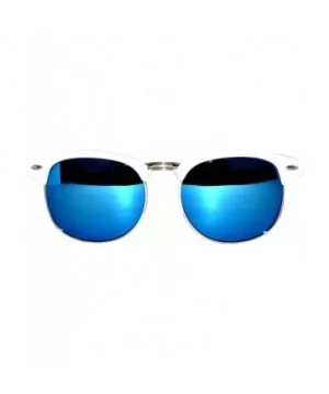 Retro Classic Sunglasses Metal Half Frame With Colored Lens Uv 400 - White-blue-mirror - CX12MWX4YDD $6.96 Wayfarer