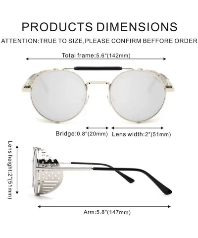 Women Men Round Sunglasses Retro Vintage Steampunk Style Mirror Reflective Circle lens - CX1903EEK7H $14.39 Sport