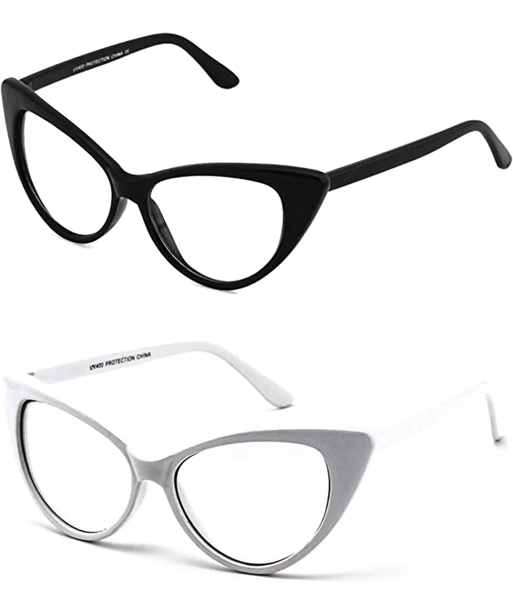 Retro Sexy Women Eyeglasses Frame Fashion Cat Eye Clear Lens ladies Eye Glasses - Black and White - CM18NZ3S60H $8.61 Cat Eye