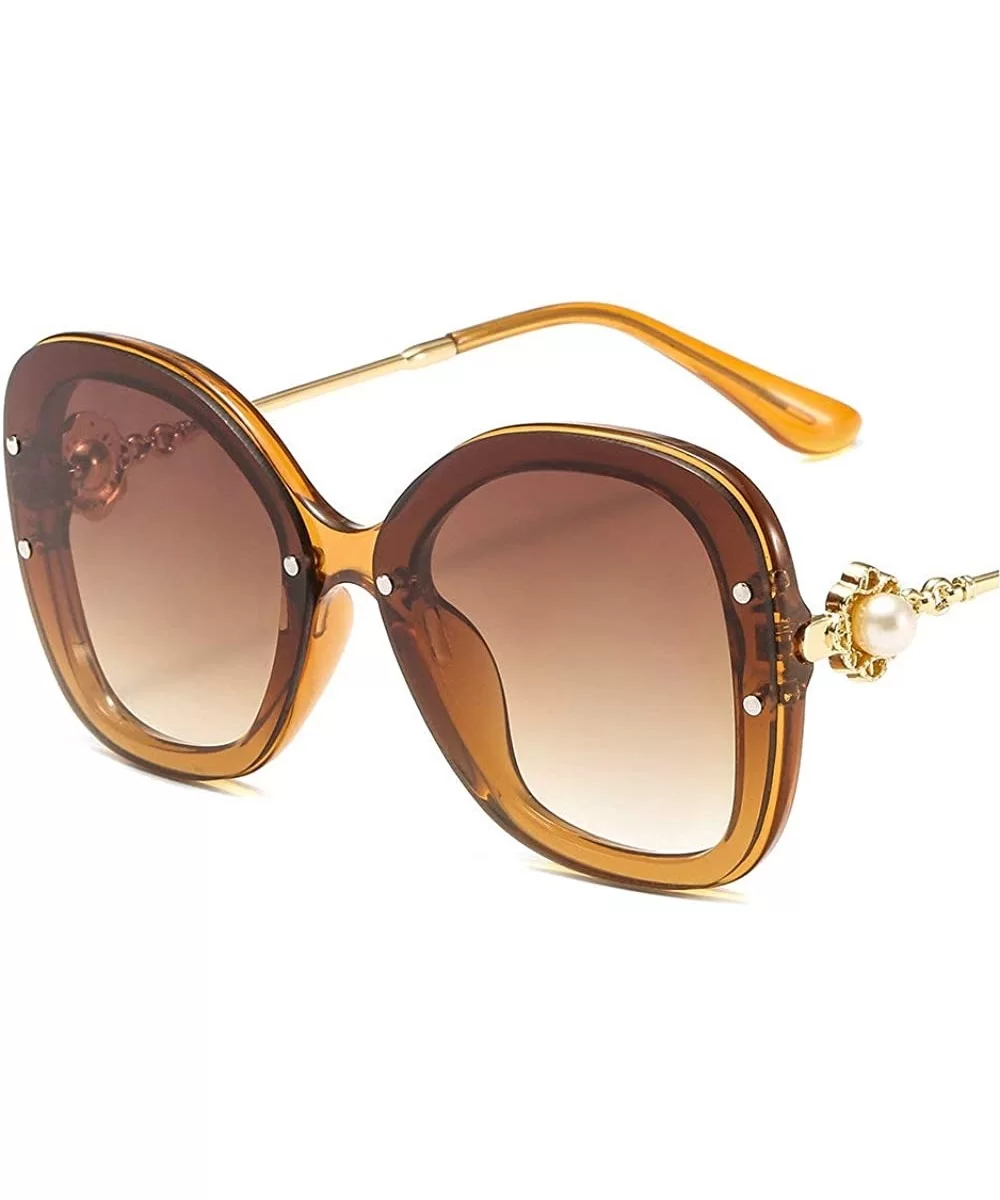 Fashion Vintage 2019 Brand Designer Oversized Women Square Gradient Sun glasses UV400 - Brown - CF18ME5D2L5 $11.35 Oversized