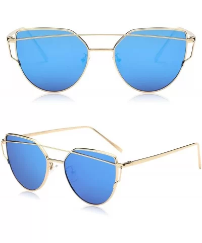 Cat Eye Mirrored Flat Lenses Street Fashion Metal Frame Women Sunglasses SJ1001 - C812G3Y36NL $11.60 Wayfarer