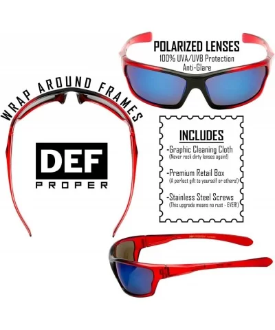 Polarized Wrap Around Sports Sunglasses - Red - Blue Mirror - C418CSWE3E6 $11.74 Wayfarer