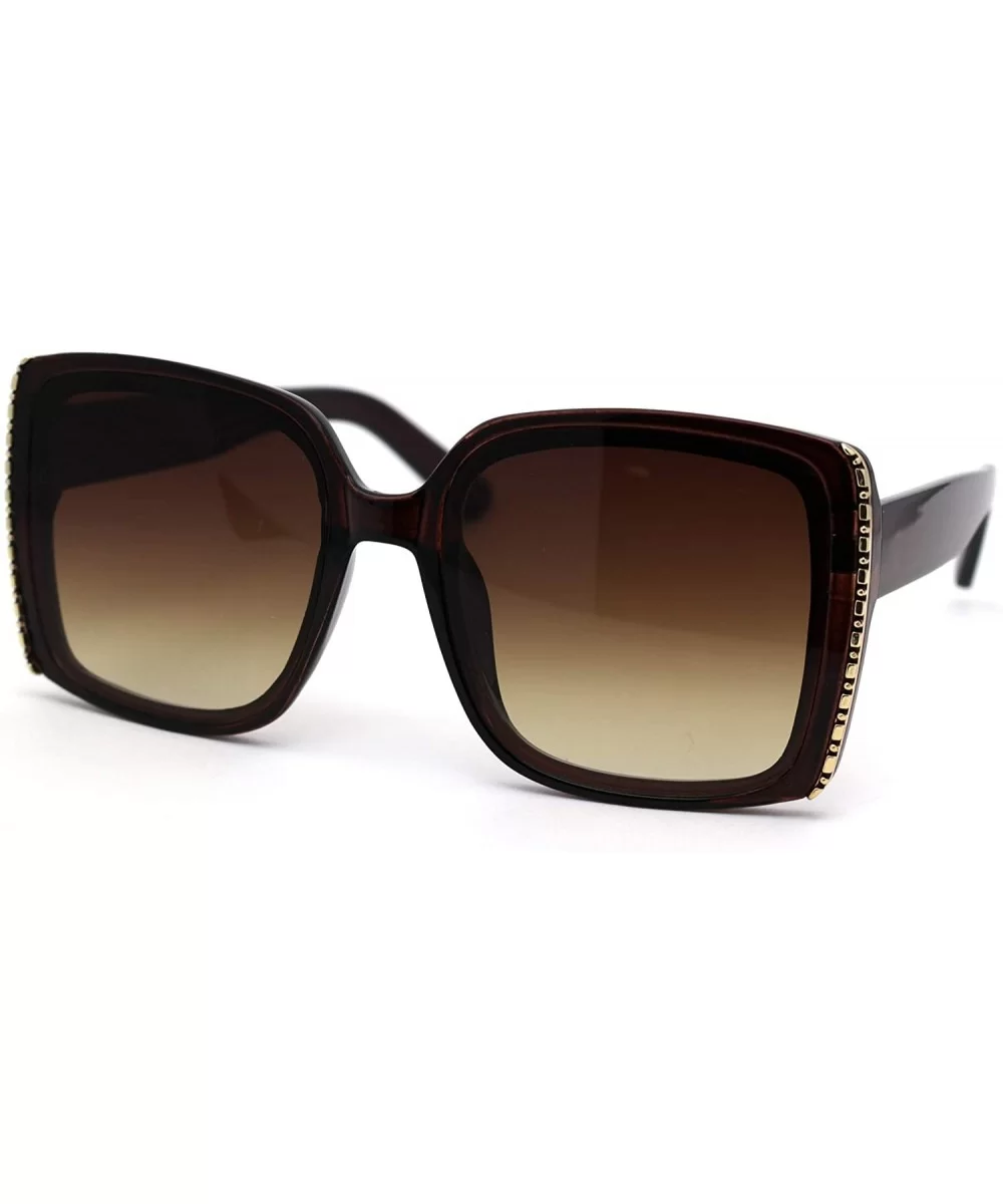 Womens Chic Designer Fashion Rectangular Plastic Sunglasses - All Brown - CW18WXMZHSU $9.20 Rectangular