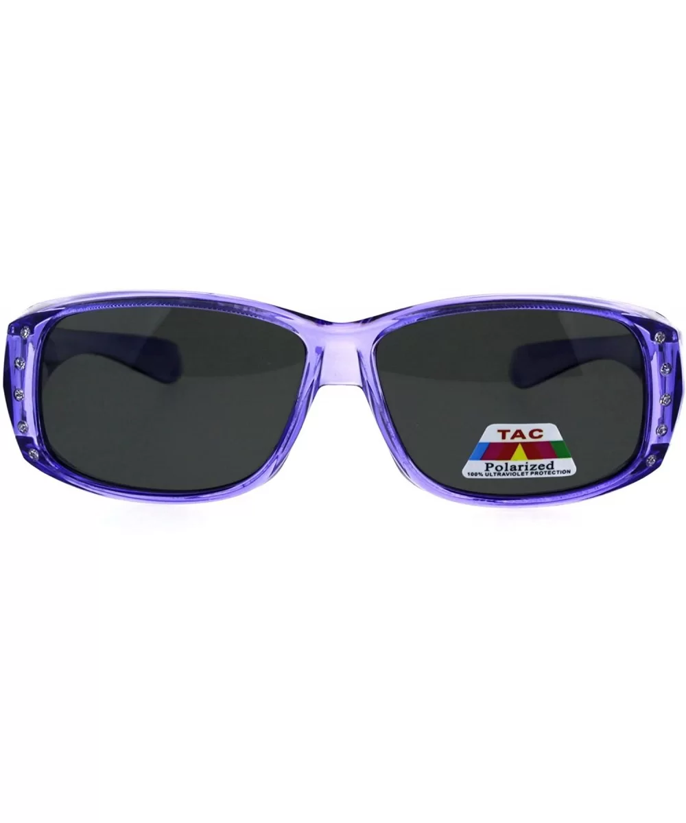 Polarized 56mm Rhinestone Trim Translucent Plastic Rectangular Fit Over Sunglasses - Purple - CL18GU3SULY $10.54 Rectangular