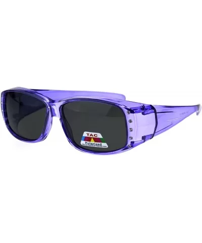 Polarized 56mm Rhinestone Trim Translucent Plastic Rectangular Fit Over Sunglasses - Purple - CL18GU3SULY $10.54 Rectangular