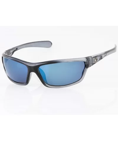 Men's Rectangular Sports Wrap 65mm Polarized Sunglasses - Clear- Blue Mirror Lens - CT1956ZZ99T $10.22 Square