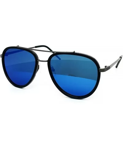 66449 Premium Aviator Vintage Hippie Retro Womens Mens Sunglasses - Black/Blue Lens - CI18500Y9GS $11.66 Aviator