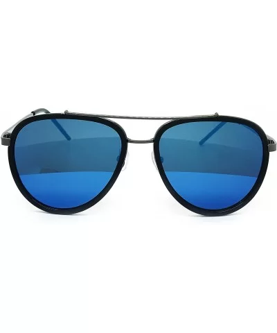 66449 Premium Aviator Vintage Hippie Retro Womens Mens Sunglasses - Black/Blue Lens - CI18500Y9GS $11.66 Aviator