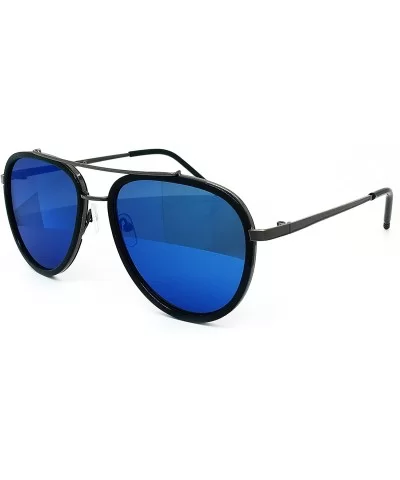 66449 Premium Aviator Vintage Hippie Retro Womens Mens Sunglasses - Black/Blue Lens - CI18500Y9GS $11.66 Aviator