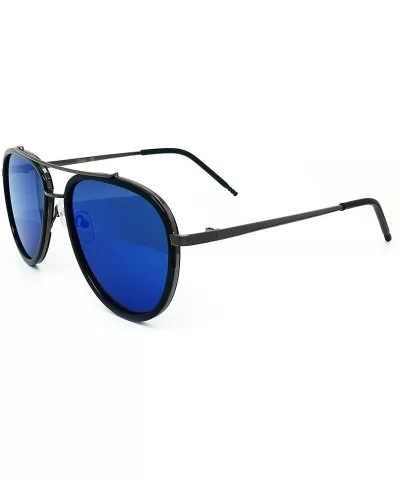 66449 Premium Aviator Vintage Hippie Retro Womens Mens Sunglasses - Black/Blue Lens - CI18500Y9GS $11.66 Aviator