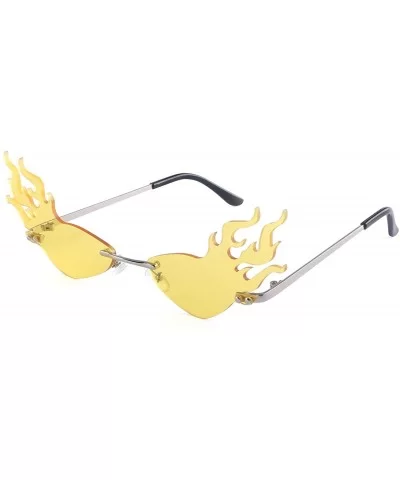 Cat Eye Flame Sunglasses for Women Men Frameless Futuristic Trend Sun Glasses Narrow Frame Metal UV400 - Yellow - CX1993OT5L3...