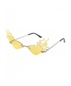 Cat Eye Flame Sunglasses for Women Men Frameless Futuristic Trend Sun Glasses Narrow Frame Metal UV400 - Yellow - CX1993OT5L3...