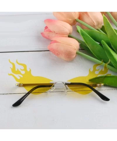 Cat Eye Flame Sunglasses for Women Men Frameless Futuristic Trend Sun Glasses Narrow Frame Metal UV400 - Yellow - CX1993OT5L3...