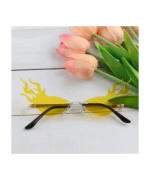 Cat Eye Flame Sunglasses for Women Men Frameless Futuristic Trend Sun Glasses Narrow Frame Metal UV400 - Yellow - CX1993OT5L3...