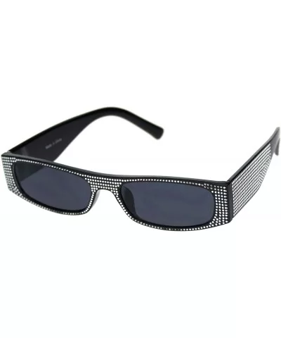 Womens Rectangular Sunglasses Shiny Silver Decor Fashion Shades UV 400 - Black (Black) - CS18WZU4HCD $6.85 Rectangular