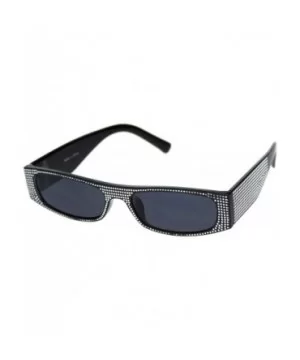 Womens Rectangular Sunglasses Shiny Silver Decor Fashion Shades UV 400 - Black (Black) - CS18WZU4HCD $6.85 Rectangular