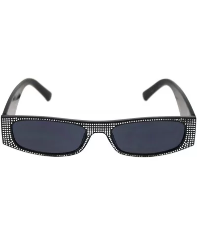 Womens Rectangular Sunglasses Shiny Silver Decor Fashion Shades UV 400 - Black (Black) - CS18WZU4HCD $6.85 Rectangular