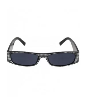 Womens Rectangular Sunglasses Shiny Silver Decor Fashion Shades UV 400 - Black (Black) - CS18WZU4HCD $6.85 Rectangular