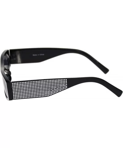 Womens Rectangular Sunglasses Shiny Silver Decor Fashion Shades UV 400 - Black (Black) - CS18WZU4HCD $6.85 Rectangular