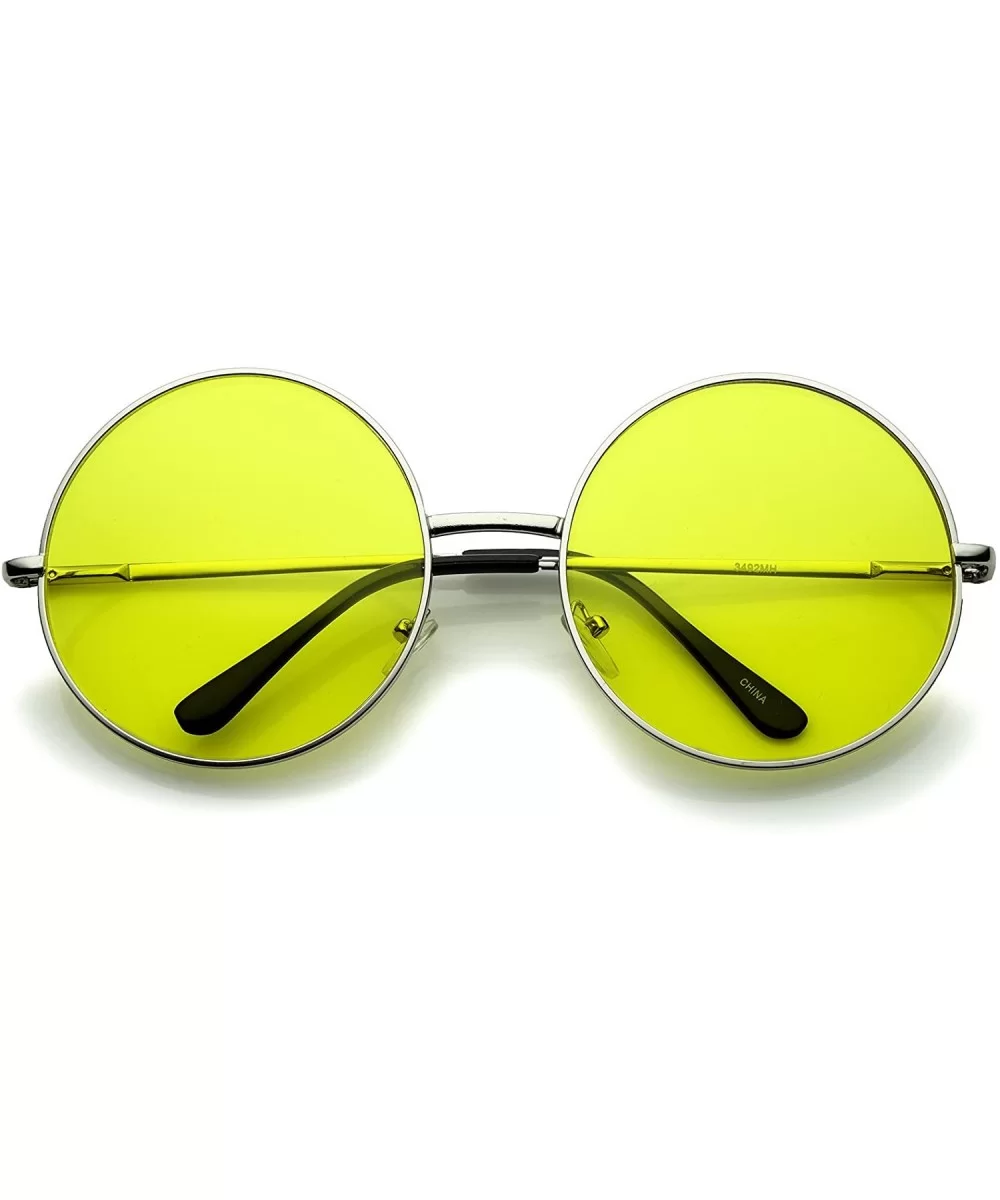 Super Oversize Slim Temple Colorful Lens Round Sunglasses 61mm - Silver / Yellow - CV12N0I1WOX $6.94 Round