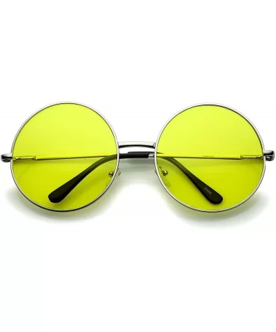 Super Oversize Slim Temple Colorful Lens Round Sunglasses 61mm - Silver / Yellow - CV12N0I1WOX $6.94 Round