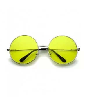 Super Oversize Slim Temple Colorful Lens Round Sunglasses 61mm - Silver / Yellow - CV12N0I1WOX $6.94 Round