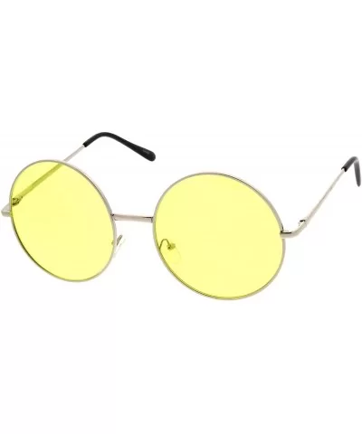 Super Oversize Slim Temple Colorful Lens Round Sunglasses 61mm - Silver / Yellow - CV12N0I1WOX $6.94 Round