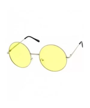 Super Oversize Slim Temple Colorful Lens Round Sunglasses 61mm - Silver / Yellow - CV12N0I1WOX $6.94 Round