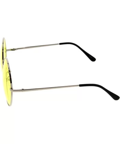 Super Oversize Slim Temple Colorful Lens Round Sunglasses 61mm - Silver / Yellow - CV12N0I1WOX $6.94 Round