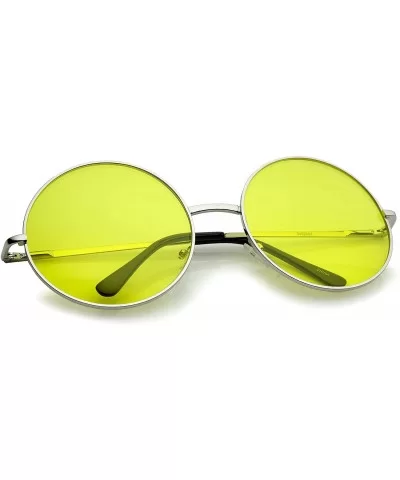 Super Oversize Slim Temple Colorful Lens Round Sunglasses 61mm - Silver / Yellow - CV12N0I1WOX $6.94 Round