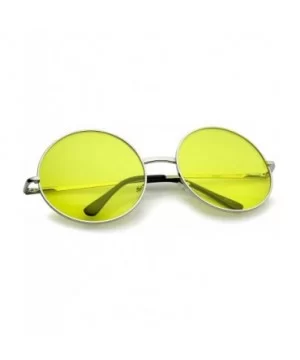 Super Oversize Slim Temple Colorful Lens Round Sunglasses 61mm - Silver / Yellow - CV12N0I1WOX $6.94 Round