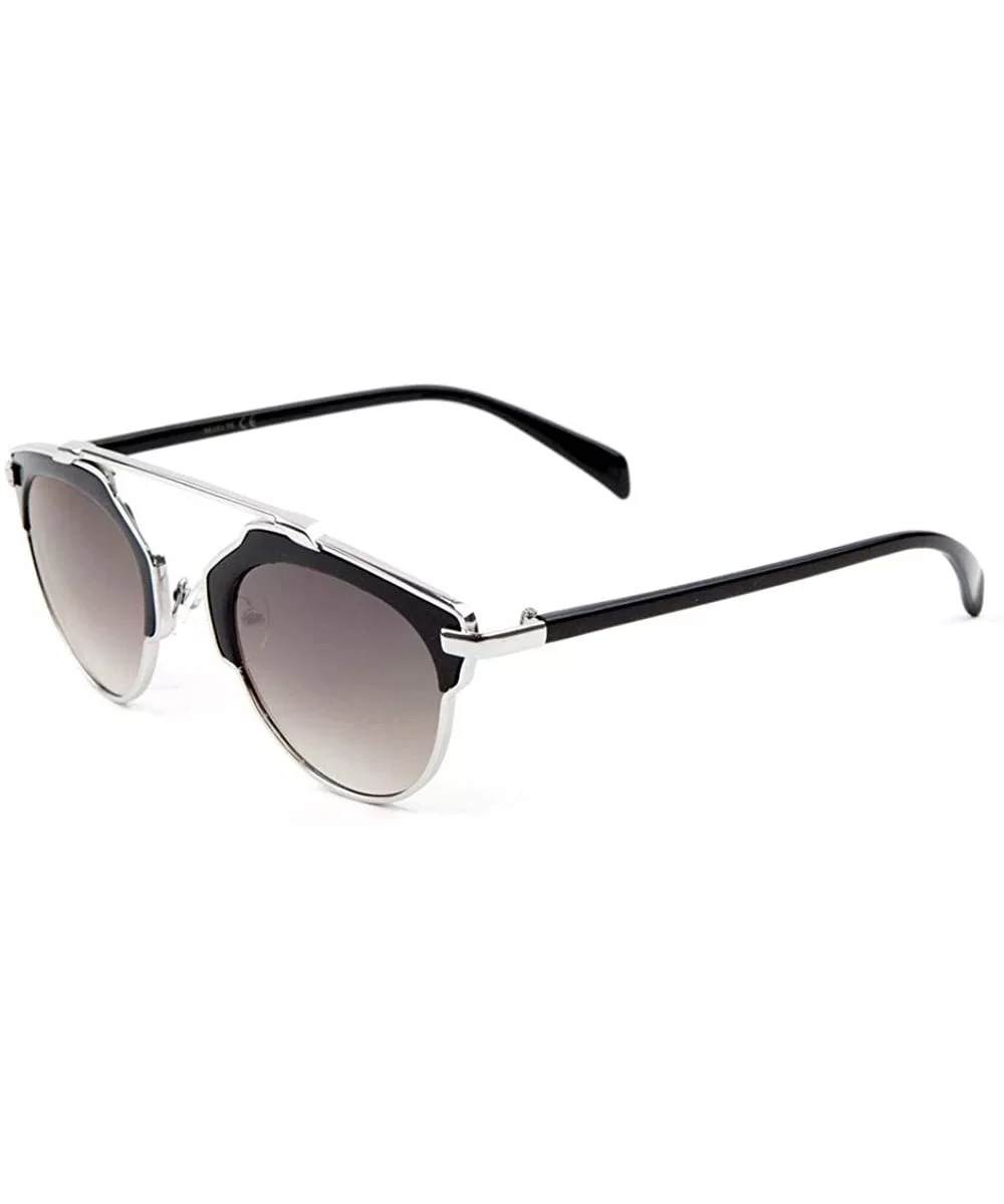 Bridgeless Round Lens Geometric Brow Frame Cat Eye Sunglasses - Smoke Silver - C91903W80UH $11.77 Cat Eye