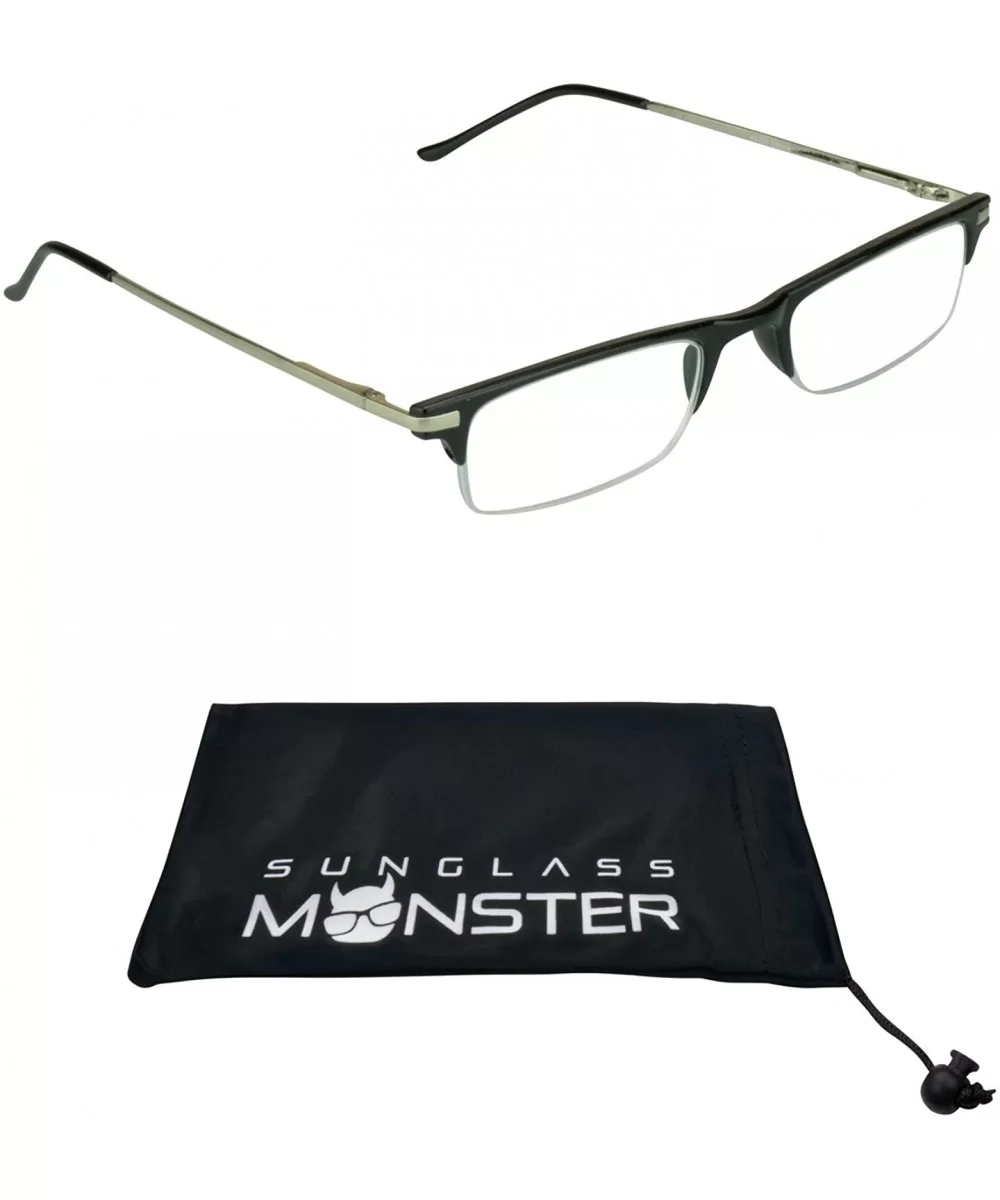 Reading Glasses Thin Semi Rimless rectangular Frame 2 Pairs Multi Pack Men Women - Black - CM1885XWDGE $9.57 Rectangular