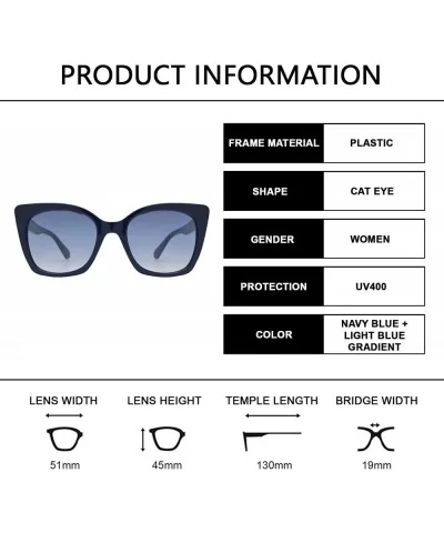 Box Cat Eye Sunglasses with Heart Accent for Women - Navy Blue + Light Blue Gradient - CI18WAYK2D4 $12.07 Cat Eye