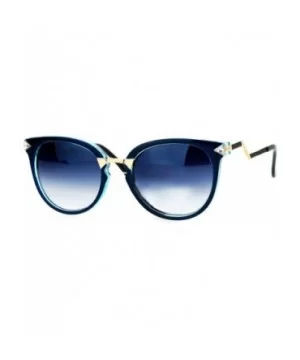 Rhinestone Bolt Arm Cat Eye Horn Rim Sunglasses - Blue - C412HHXOKHX $11.20 Cat Eye