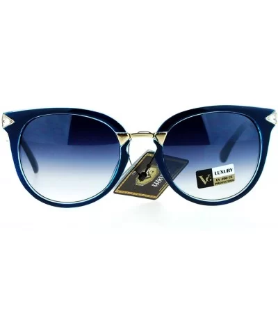 Rhinestone Bolt Arm Cat Eye Horn Rim Sunglasses - Blue - C412HHXOKHX $11.20 Cat Eye