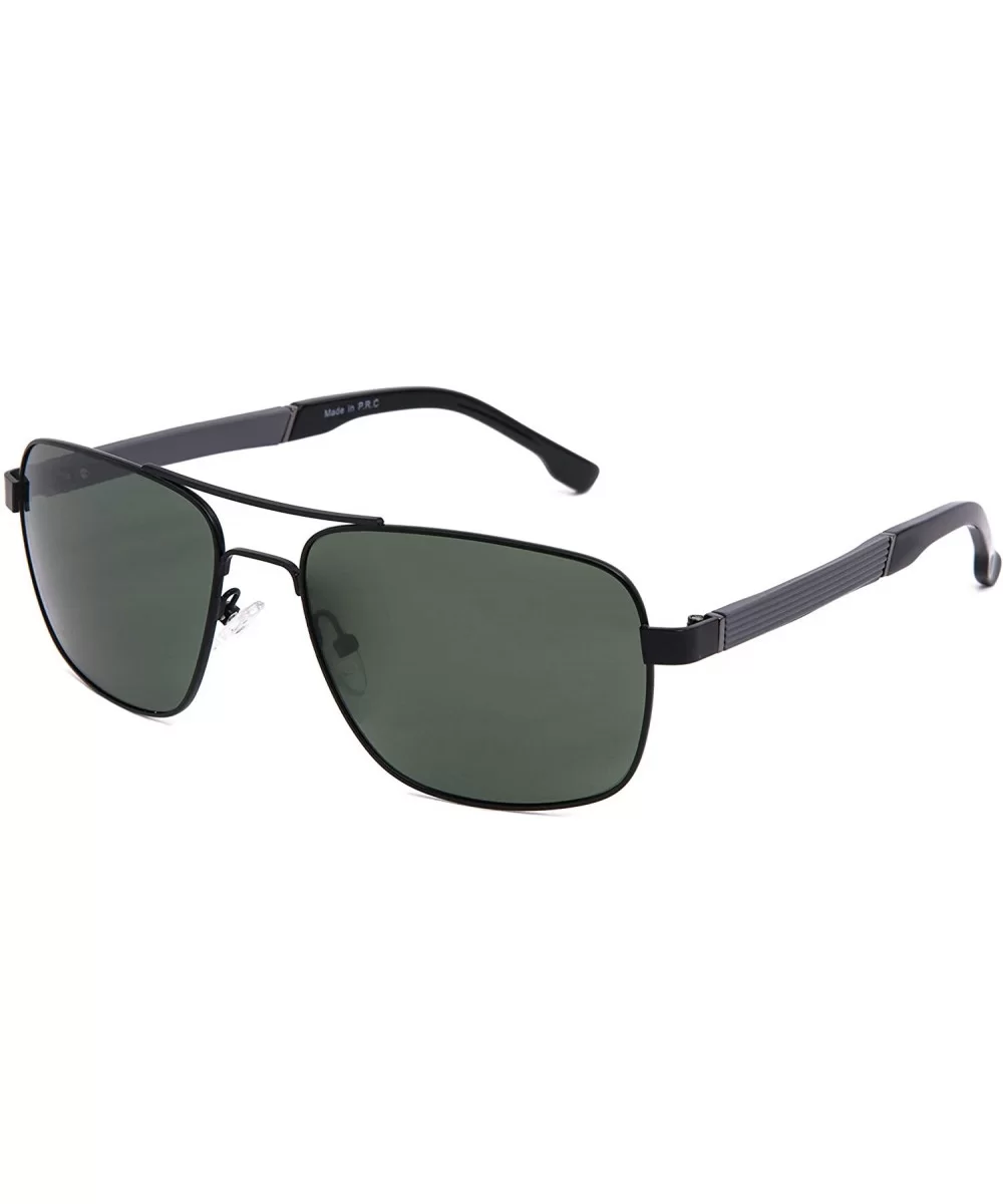 Polarized Sunglasses Navigator Rectangular Designer - Black Frame (Matte Finish) / Polarized Green Gradient Lens - CN194EN52C...