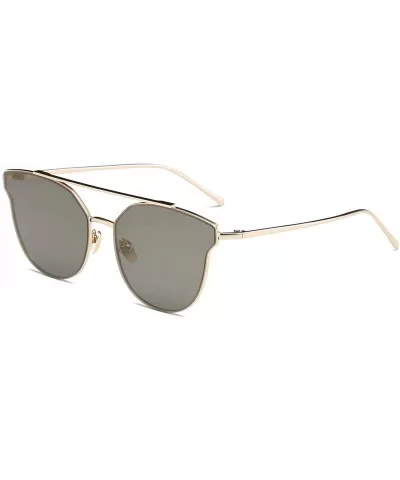 Women Mirrored Round Cat Eye Sunglasses - Olive - CT18WQ6ZSC0 $19.09 Goggle