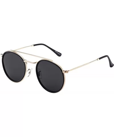 Small Polarized Round Sunglasses for Women Vintage Double Bridge Frame - Gold Frame / Polarized Grey Lens - C3185TGLEY4 $22.0...