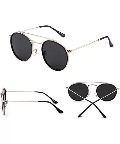 Small Polarized Round Sunglasses for Women Vintage Double Bridge Frame - Gold Frame / Polarized Grey Lens - C3185TGLEY4 $22.0...