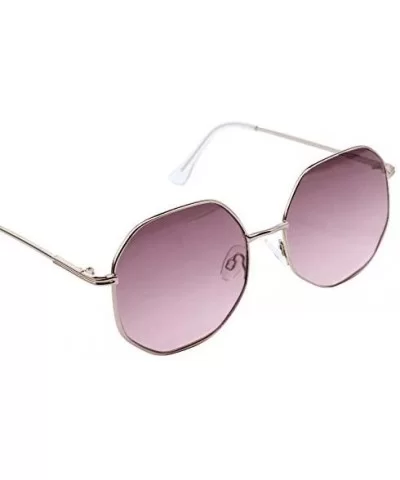 Fashion Oversized Sunglasses for Men and Women Polygon Mirrored Lens with Case - UV 400 Protection - Gold-purple - CC18T2GNGK...