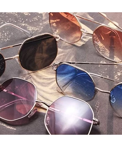 Fashion Oversized Sunglasses for Men and Women Polygon Mirrored Lens with Case - UV 400 Protection - Gold-purple - CC18T2GNGK...