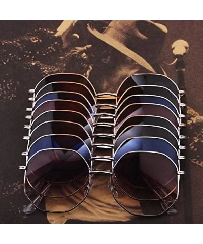 Fashion Oversized Sunglasses for Men and Women Polygon Mirrored Lens with Case - UV 400 Protection - Gold-purple - CC18T2GNGK...