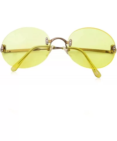 Hipster Retro Round Lightweight Rimless Plastic Frame Candy Color Sunglasses for Women - Yellow - CT18OMDY98Y $8.44 Rimless